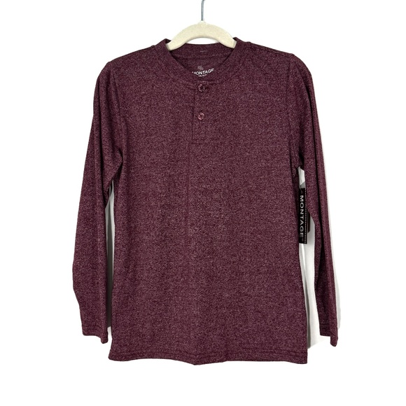 Montage Boy’s Size 7 Red Burgundy Button Casual Long Sleeve Henley Shirt New - Picture 1 of 4